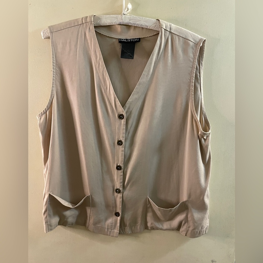 Vintage Designer Halston Vest ‘70’s Beige Button Down